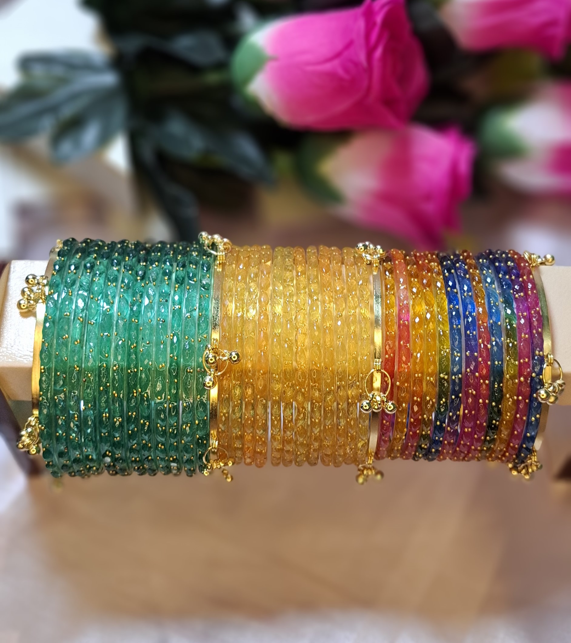 Premium Kashmiri Raindrop Glass Bangles Combo Set - 3 Dozen Churi with 4 Pcs Ghungroo(delivery charge free whole bangladesh)