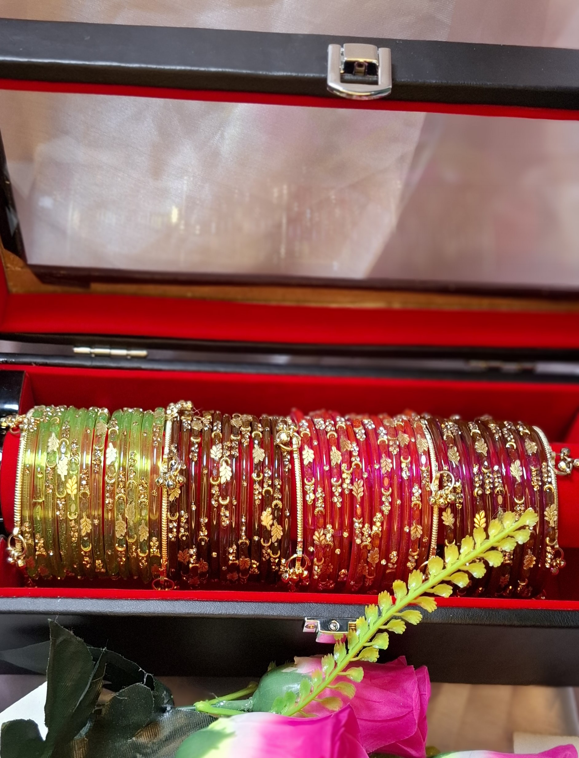 [Free Delivery Whole Bangladesh] 4 Dozen Kashmiri Glass Bangles Combo with 4 Pcs Ghungroo 🚚✨