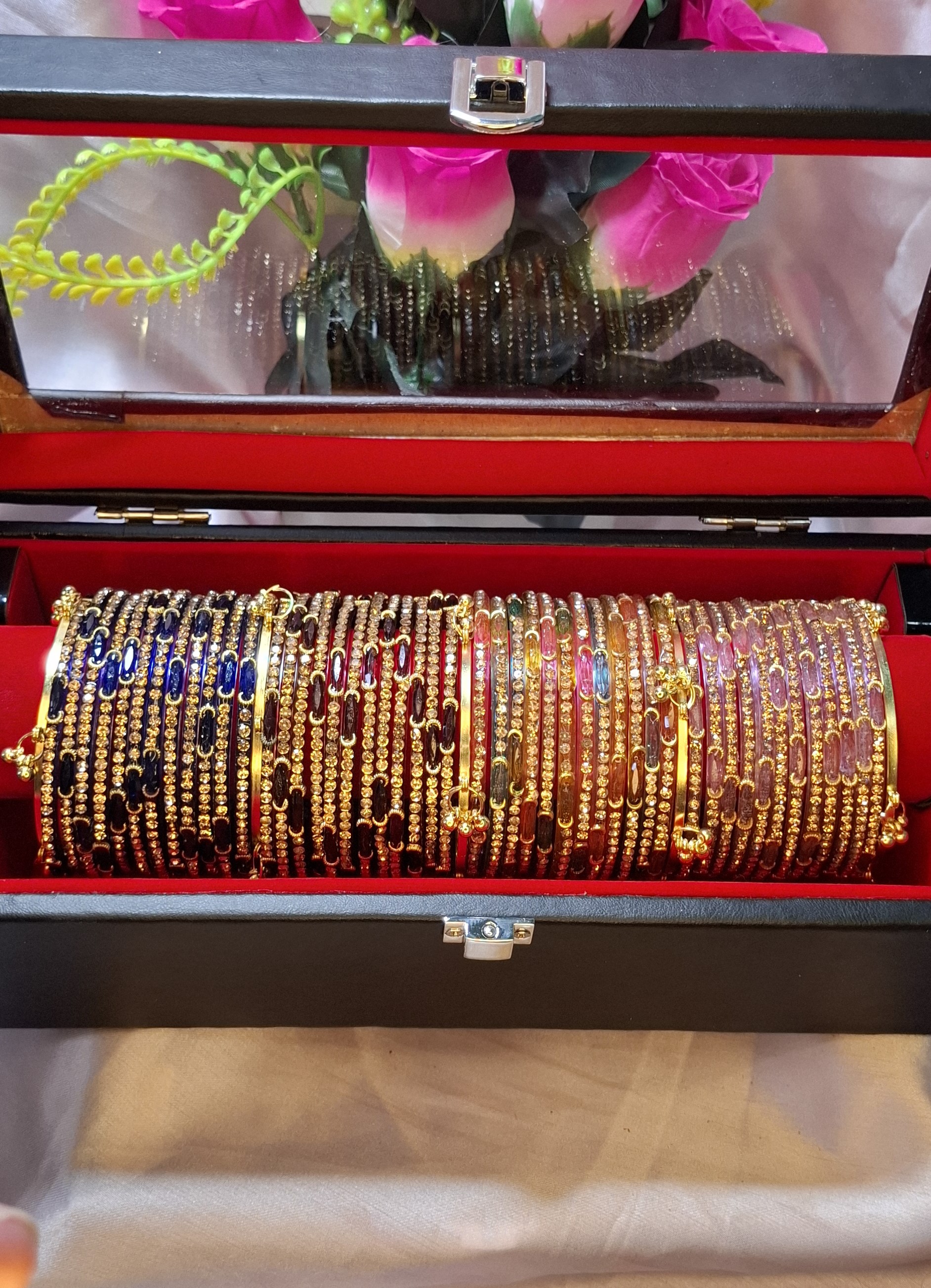 🚚 [Free Delivery Whole Bangladesh] 4 Dozen Kashmiri Raindrop Glass Bangles Combo Set with 4 Pcs Ghungroo ✨